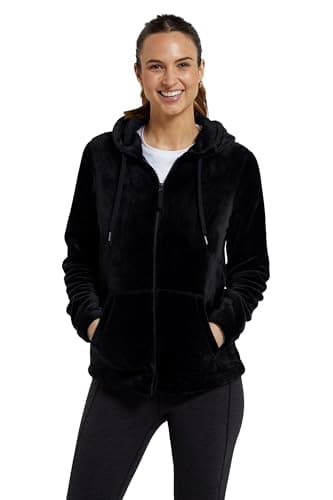 Image of Mountain Warehouse Snaggle Womens Hooded Fleece - Soft, Warm & Insulating, Multiple Pockets, Lightweight With Adjustable Hoodie - Ideal Spring Summer Jacket Black Women's Size 14