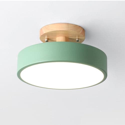 Image of XINYASEE Modern LED Ceiling Lighting,Tri-Colour Dimmable Wooden Round Ceiling Lamp,Simple Metal LED Ceiling Light for Suitable for Bedroom, Living Room, Corridor, Balcony, Kitchen and More (Green)