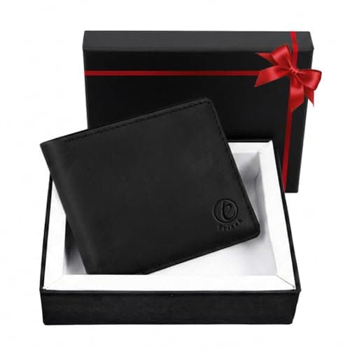 Image of Trizek Leather Wallet for Men, Genuine Leather RFID Blocking Bifold Wallet, Minimalist Slim Design, Stylish and Secure Credit Card Holder (Black)
