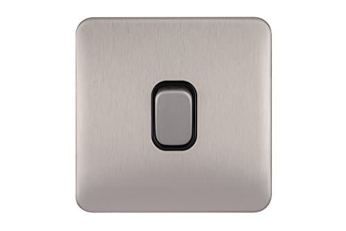 Image of Schneider Electric Lisse Screwless Deco - Single 2 Way Light Switch, 10AX, GGBL1012BSS, Stainless Steel with Black Insert