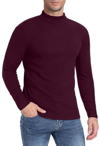 Image of MLANM Men's Mock Turtleneck Jumper Undershirt Lightweight Pullover Sweaters Long Sleeved Neck Pullover Winter Sweater Slim Fit Pullover Mens Tops, Purplish Red 2XL