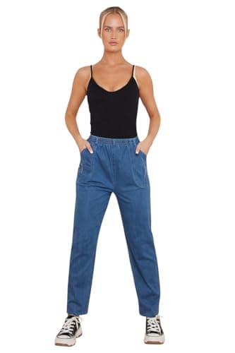 Image of Verto Collection Women’s Pull-On Stretch Denim Jeans, Ladies Elasticated Waist Straight Leg Jeggings, Comfortable Casual Everyday Relaxed Fit Denim Trousers (Blue, 20)