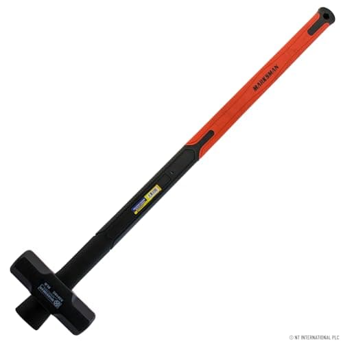 Image of Sledge Hammer - Long Handle Grip with Fibreglass Rubber Shaft Heavy Duty DIY Hardware | Heavy Construction Building | Shock Absorbing Handle (7lb)