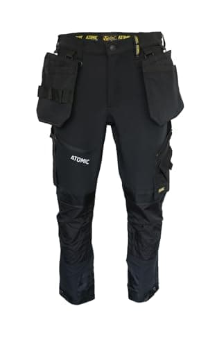 Image of Atomic Workwear Slim Fit Stretch Work Trousers with Removable Holster Pockets, Knee Pad Pockets, Multi-Pocket Design, YKK Zips, Powder-Coated Hardware, Black, 38W / 29L