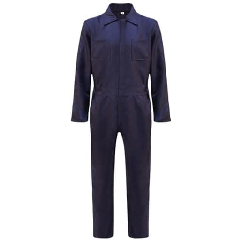 Image of Eauptffy Work Overalls Men's Work Wear Polycotton Overall Work Suit Blaumann Protective Suit Lightweight Romper One-Piece Oversized Fit Long Sleeve Jumpsuit Plain Dungarees, O Navy, S