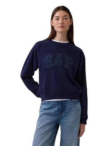 Image of GAP Women's French Terry Logo Crew Sweatshirt, Navy Uniform Logo, Large