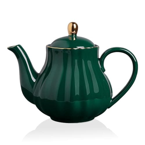 Image of Sweejar Home Royal Teapot, Ceramic Tea Pot with Removable Stainless Steel Infuser, Blooming & Loose Leaf Teapot - (5-6cups) 1100 ml (Jade)