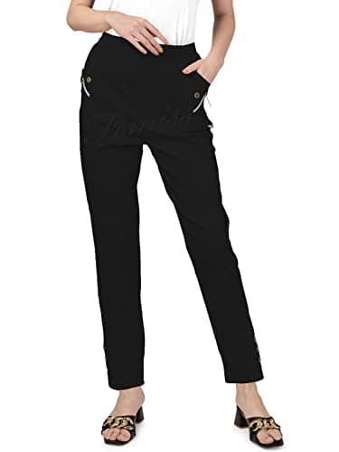 Image of femiss Womens Trousers Elasticated High Waist Relax Fit Ladies Full Length Casual Everyday Soft Stretchy Lightweight Pants (Black-T3)