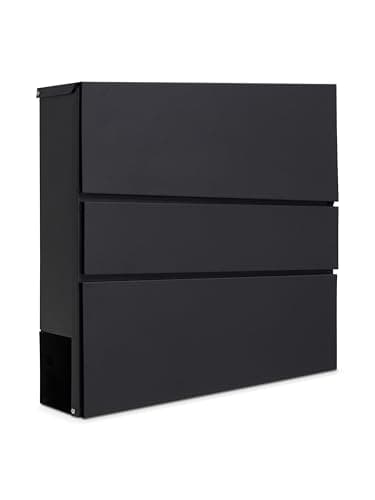 Image of Assorted Collections Wall Mounted Post Box with Newspaper Holder, Lockable Mailbox with 2 Keys, Weatherproof Metal Letterbox for Outdoor Front Door, Modern Design Easy Install 37x10.5x37 cm Black