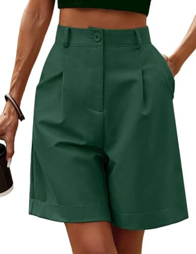 Image of Zeagoo Women's Summer Dressy Casual Elastic Waist Wide Leg Suit Tailored Shorts Comfy Elegant Work Trouser Shorts Green Size 14