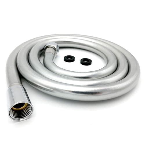 Image of Xcel Home WRAS Approved Quality Strong 1.5m Leakproof Smooth Pearl Silver PVC Flexible Anti-Kink Shower Hose with Solid Connector (Product Code: SH150-SIL-WRAS SNL)