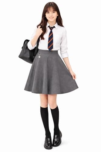 Image of L S U Girls Jersey Flared School Skirt with Heart Pendant – Elasticated Waist Pull On Uniform Skater Skirt (Grey 11-12 Years)