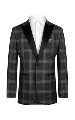 Image of Dobell Mens Grey Tartan Check Tuxedo Dinner Jacket Regular Fit Peak Lapel-36S