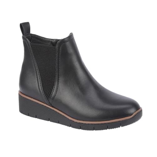Image of Jo & Joe Ladies Croc Patent Chelsea Wedge Ankle Boot With Side Gusset, Inside Zip For Ease Of Wear & Warm Fur Lining. Sizes 4-8 (Black 1, UK Footwear Size System, Adult, Women, Numeric, Medium, 7)