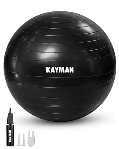 Image of KAYMAN Exercise Ball - Anti-Burst System, Non-Slip Rings, Durable Material, Easy to Inflate, Perfect for Yoga, Pilates, Fitness, Balance Training, Gym, and Home Workouts (Charcoal Storm, 75cm)