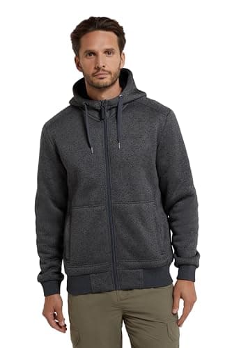Image of Mountain Warehouse Nevis Mens Fur Lined Hoodie - Warm Soft Fleece Top, Adjustable Hood & Front Pockets Full Zip Jumper – For Spring Summer Walking & Jogging Black L