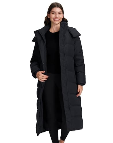 Image of Pioneer Camp Women's Long Warm Down Jacket, Wind and Waterproof Quilted Coat, Women's Winter Jacket with Detachable Hood, Puffer Jacket with Pockets, Down Coat for Cold Winter, black, L