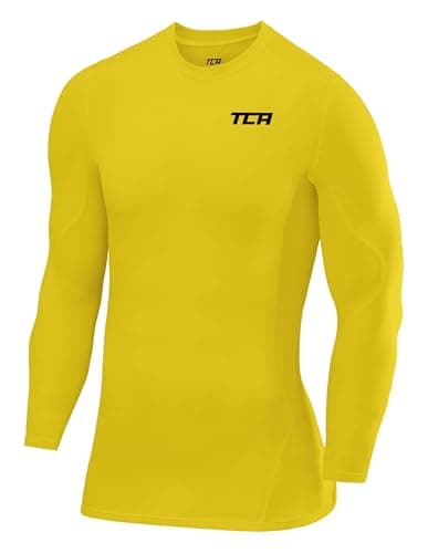 Image of TCA Mens Pro Performance Compression Shirt Long Sleeve Top Compression Tops for Men Base Layers Men - Sonic Yellow, M