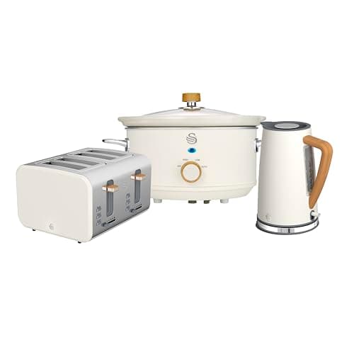 Image of Swan Nordic Kitchen Set, 1.7L Fast Boil Kettle & 4 Slice Toaster & 3.5L Slow Cooker, Matte White, SK14610WHTN, ST14620WHTN, SF17021WHTN