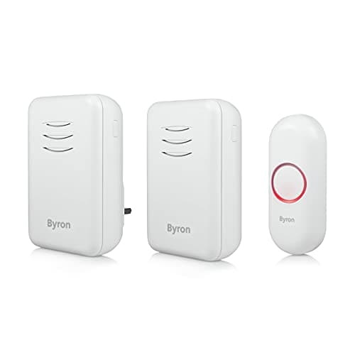 Image of Byron Wireless Doorbell Set, Portable Battery-powered Chime & Plug-In Chime, 150m Range in open field, 16 Melodies, DBY-22314UK