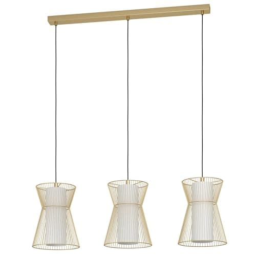 Image of Eglo Pendant Lighting Maseta, 3 Bulb Ceiling Light Fitting Made of Golden Metal and Opal matt Glass, White Hanging lamp for Dining and Living Room, E27 Socket