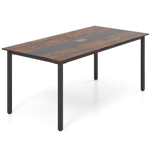 Image of CASART 180cm Conference Room Table, Large Office Computer Desk with Heavy Duty Metal Frame, Rectangle Meeting Seminar Table for Office Meeting Room