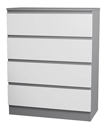 Image of URBNLIVING 4 Or 5 Drawer Skagen Wooden Bedroom Chest Cabinet No Handle Storage Cupboard Modern (Grey Carcass + White Drawers, 4 Drawers)