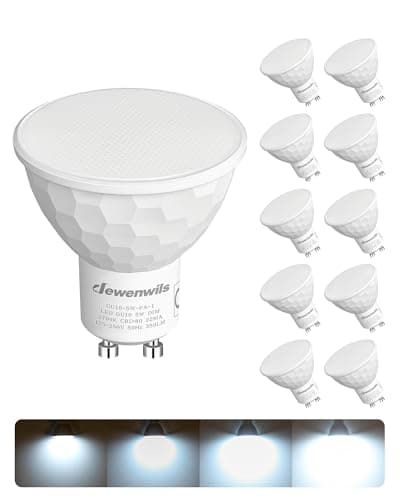 Image of DEWENWILS 10 Pack GU10 LED Bulb Dimmable, 5W Cool White 6000K, 120° Wide Beam Kitchen LED Spot Light Ceiling, 350LM Energy Saving Bulb for Lamp, Recessed Lighting Bathroom