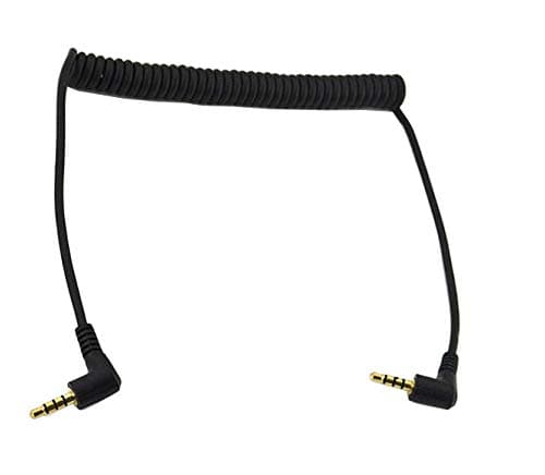Image of Halokny Coiled Stereo Audio Cable, (1PCS) 90 Degree Right Angle 3.5mm Male to Male Jack 4 Pole TRRS Extension Aux Audio Coiled Spiral Cable(TRRS M/M)