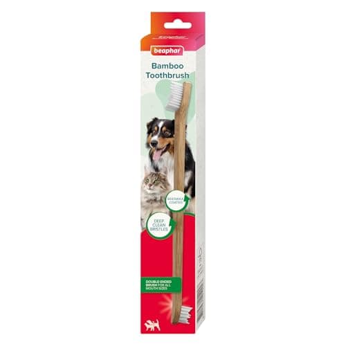Image of Beaphar - Bamboo Toothbrush - Dental Care for Cats & Dogs - Water Resistant Beeswax Coating - Deep Clean Bristles for Hard-to-Reach Areas - Double-Ended, Multi-Headed Toothbrush for All Mouth Sizes