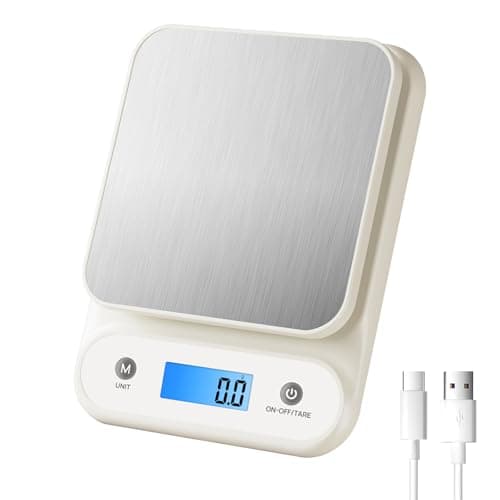 Image of Meilen Digital Food Scale for Kitchen 11lb/0.1oz, 5kg/0.1g, Kitchen Scale for Cooking Baking, Built-in 300mAh Li-battery, Rechargeable Type-C Charging White