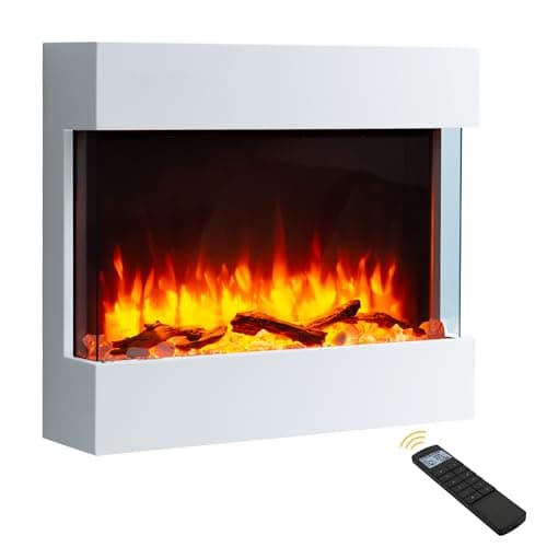 Image of Endeavour Fires Haxby 30” Wall Mounted Electric Fireplace with Off-White Surround, 1 & 2kW Heater, Realistic Flame Effect, 7-Day Programmable Remote Control