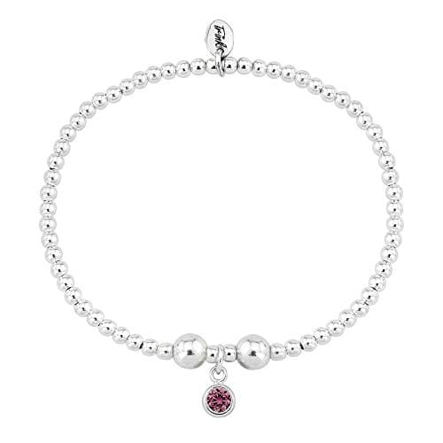 Image of TRINK Brand Sterling Silver Beaded Birthstone Bracelet for July Ruby CZ