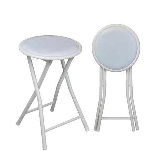 Image of Harbour Housewares White Padded Folding Stools - Pack of 2 - Easy Store Metal Frame Sponge Padded Stool with Floor Protector Bumper Feet Lightweight Foldable Seat for Kitchen Bar, Breakfast Bar