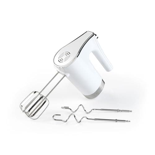 Image of Salter Boston Hand Mixer – 5 Speeds & Turbo Setting, Eject Function, Extra Long Dishwasher Safe Attachments, Beater/Dough Hooks, Handheld Mixing, Home Baking Mixer, 300W, Ice White Shimmer