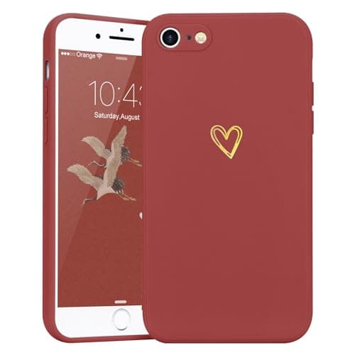 Image of Wirvyuer Compatible with iPhone SE Case 2022/2020, iPhone 8 iPhone 7 Phone Case for Women Girls Silky Soft Protective Shockproof Silicone Phone Case with Cute Heart Pattern Design, Red