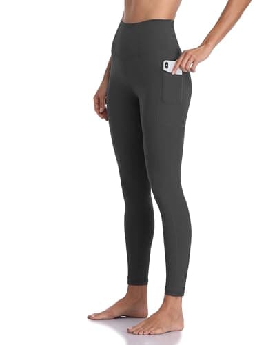 Image of Colorfulkoala Women's High Waisted Tummy Control Workout Leggings 7/8 Length Yoga Pants with Pockets (L, Charcoal Grey)