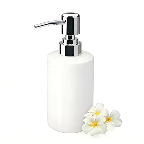 Image of Soap Dispenser,300ml Ceramic Cylindrical Bottle with Long Spout – Rustproof Pump, Refillable, Sturdy – Versatile for Shampoo, Lotion, Bath Milk, Dish Soap – Bathroom & Kitchen (White)