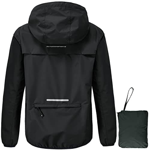 Image of donhobo Women's Waterproof Jacket,Waterproof Rain Jackets Windbreaker Packable Hood Reflective Lightweight Quick Dry Raincoat with Zipper Pockets for Outdoor Cycling Traveling Black XL