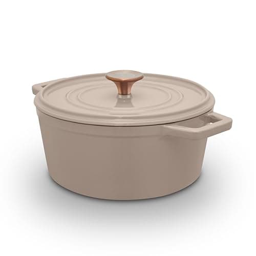 Image of Barbary & Oak Nattura 24cm/3.6L Round Cast Iron Casserole/Dutch Oven/Cooking Pot with Durable Enamel Interior, Self-Basting Lid, Induction Compatible, Cashmere, BO800321CSH