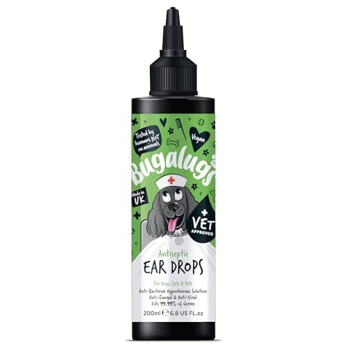 Image of BUGALUGS Antiseptic Ear Drops 200ml – Ear Disinfection, Kills bacteria, Stops Odours, Scratching & Discomfort, Anti-fungal (Yeast), Veterinary-grade, for Dogs, Cats & all other animals