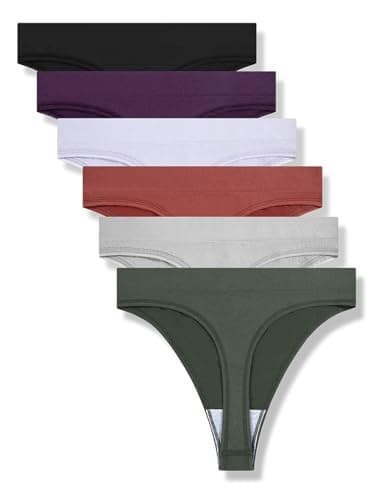Image of GRANKEE Women's Breathable Seamless Thong Panties No Show Underwear 6 Pack(Black/Caramel/Purple/Olive Green/Lavender/Light Grey 6 Pack L)