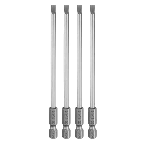Image of sourcing map 4pcs SL4 Slotted Screwdriver Bits 4mm Slotted Tip 1/4" Hex Shank 100mm (4") Long Magnetic Flat Head S2 Steel Screw Driver Drill Bits Industrial Power Screwdriver Bit