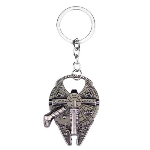 Image of Added Sparkle Millennium Falcon Bottle Opener Keyring – Silver Metal Star Spaceship Key Chain | Compact 4.3 x 5.7cm Key Ring for Fans, Gifts & Collectors