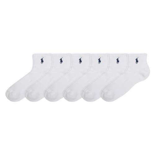 Image of Polo Ralph Lauren Women's Performance Cotton Ankle Socks-6 Pair Pack-Breathable Mesh & Sport Cushioning Quarter, White, 3.5-9 UK (Pack of 6)