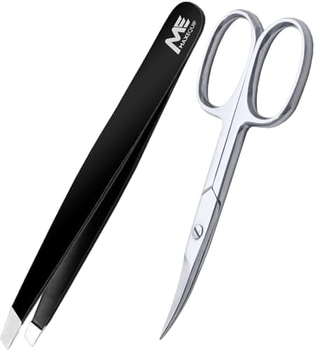 Image of ME MAXEQUIP Cuticle Nail Scissors Curved Shape with Tweezer Professional Stainless Steel Beauty Scissors, for Manicure Pedicure, Eyebrows, Nose, Hair Trimming Beauty Grooming Toenails Women Men