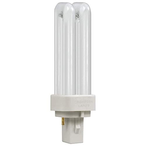 Image of Crompton Lamps CFL PLC 10W G24d-1 Double Turn D-Type 4000K Cool White Frosted 600lm 2-Pin Energy Saving Push Fit Compact Fluorescent Opal Light Bulb
