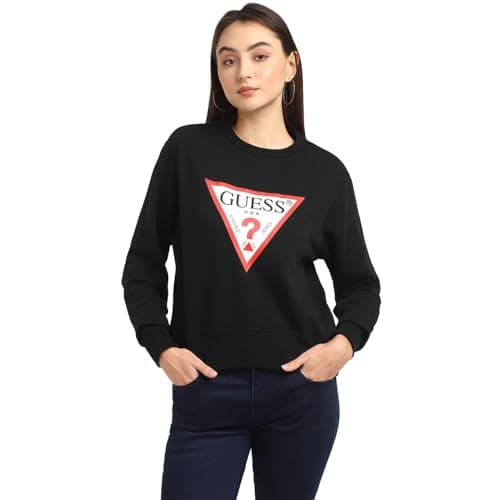 Image of Guess Women's Cn Original Fleece Sweatshirt, Jet Black A996., S