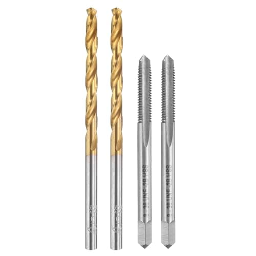 Image of sourcing map Tap and Drill Bit Set, 2pcs 8-36 UNF Straight Flute Thread Screw Taps & 2pcs 3.5mm Twist Drill Bits, Uncoated/Titanium Coated HSS-6542 Tapping Threading Tool Kit