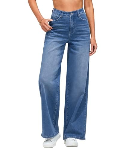 Image of Vetinee Womens Wide Leg Jeans Mom Jeans for Women UK Fresh Bright Blue Size XX-Large Fits UK Size 24 - UK Size 26